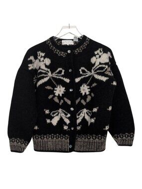 Jayson Younger Floral Cardigan Womens Size Large Black 100% Wool Cottagecore